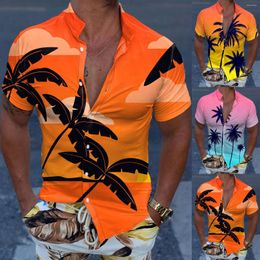 Men's Casual Shirts 2023 Hawaiian Shirt For Men Summer Coconut Tree 3D Print Beach Short-sleeved Fashion Breathable Man Clothing Colourful