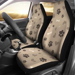 Car Seat Covers Beige With Brown Dog Love Pattern Prints Bones Hearts Pack Of 2 Universal Front Protective Cover