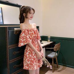 Casual Dresses Hawaii Summer Ladies Jumpsuit Fashion Floral Print Sweet Off Shoulder Top Beach Travel