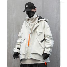 Men's Jackets Functional Style Stand Collar Hooded Stormsuit Loose Retro Highstreet Unisex Clothes Harajuku Oversize Streetwear Lovers