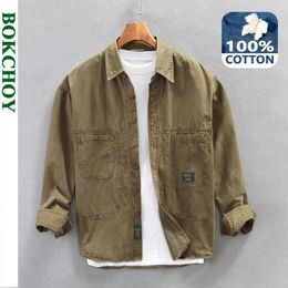 Vests 2023 Spring New Cargo Casual Shirt for Men 100% Cotton Big Pockets Four Seasons Loose Men Clothing Az760