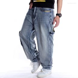 Men's Jeans Hip Hop Men Side Pockets Denim Overalls Pants Harem Big Size 44 46 Baggy Loose Fit Male