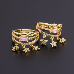 Fashion Pentagram Crystal Star Ring Copper Zircon Multilayer Adjustable Rings For Women Party Valentine's Day Jewellery Gifts