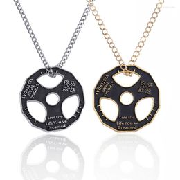 Pendant Necklaces Trendy Fitness Equipment Barbell Piece Necklace Steering Wheel Dumbbell Polygon Birthday Gift Party Jewellery