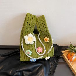 Evening Bags Brand Designer Cotton And Weave Women's Shoulder Bag Casual Flower Decor Pearl Crossbody Small Hobos Handbag