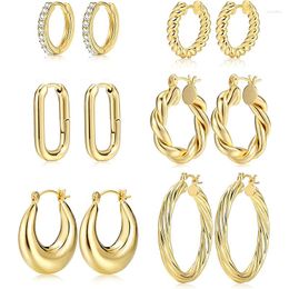 Hoop Earrings 6 Pairs 14K Gold For Women Vintage Boho Geometric Chunky Twisted Earring Set Gift 2023 Trendy Jewellery