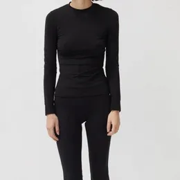 Women's T Shirts Simple And Versatile Seam Stitching Design Micro-elastic Slim Round Neck Bottoming T-shirt Women Tops