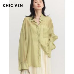 Women's Blouses CHIC VEN Korean Fashion Women Draping Long Sleeve Slightly Transparent Tops Sun Protection Shirts Summer 2023