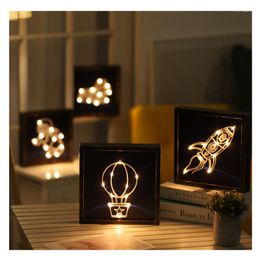 Table Lamps LED Night Light Bedside Retro Wood-like Plastic Po Frame Modelling Animal And Plant Bed Room Decoration Lamp