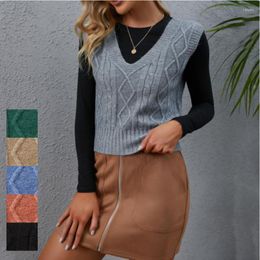 Women's Sweaters Autumn Winter Rhombus Pattern Solid Color Slim V-Neck Casual Trend Cardigan Sweater Vest Coat Knitted Women