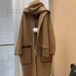 Misto lana da donna Cappotti misti firmati Cappotto con sciarpa nappa Autunno Inverno Donna Capispalla in pelle elegante Moda Giacca scialle donna semplice Staccabile Donna Caldo P4AC