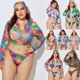 Badeanzug Europäischer und amerikanischer neuer sexy Print Bikini Großgröße Split Badeanzug Streifen Taillenle Triangle Schal dreiköpfig Set AST1682