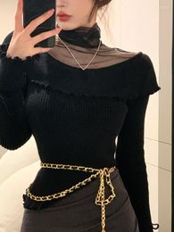 Women's Sweaters Lace Knitted Sweater Women 2023 Winter Design Y2k Crop Tops Female Korean Fashion Clothing Long Sleeve Slim Sexy Pullover