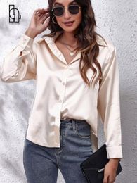 Women's Blouses Spring Satin Shirt Women Loose Button Up Blouse Ladies Imitation Silk Long Sleeve For