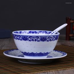 Bowls 3pcs/Lot Jingdezhen Blue And White Porcelain Tableware Set Vintage Chinese Ceramic Ramen Rice Bowl Dinner Plate Spoon Underglaze