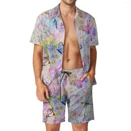 Men's Tracksuits Retro Butterfly Men Sets Floral Rose Birds Casual Shirt Set Hawaiian Beachwear Shorts Design Suit Two-piece Clothes Plus