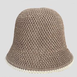 Berets Hollow Breathable Cotton Woven Bucket Hat For Women Fashion 2023 Summer Small Eaves Caps Ladies Sunshade Knitted Basin