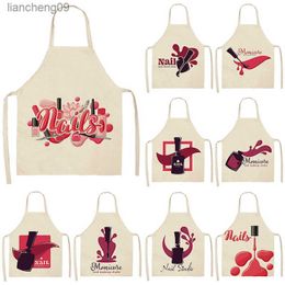 Nail Polish Lipstick Kitchen Chef Aprons for Women Cotton Linen Bibs Household Cleaning Pinafore Home Cooking Apron Aventais L230620