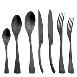 Dinnerware Sets 7Pcs Set Steak Stainless Steel Black Tableware Knife Fork Coffee Spoon Cutlery Western Kitchen Flatware