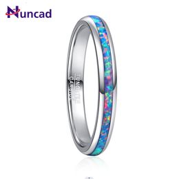 Wedding Rings NUNCAD 3mm Tungsten Carbide Ring Steel Color Dome Polished Inlaid Pink Blue Opal Women's Ring Wedding Gift Wholesale 230717