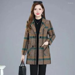 Women's Jackets Mother's Clothing Suit Plaid Woollen Jacket Autumn Winter Thicken Slim Long-sleeved Outwear Plus Size 5xl All-match Coat