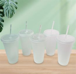 24oz Clear Cup Plastic Mugs Transparent Tumbler Summer Reusable Cold Drinking Coffee Juice Mug with Lid and Straw JL1595