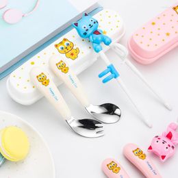 Dinnerware Sets Cartoon Children's Tableware Portable Set 304 Stainless Steel Fork Spoon Training Chopsticks Baby Elbow