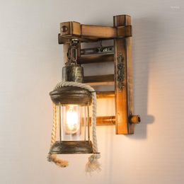 Wall Lamp Ladder Bamboo Personality Retro Industrial Light Living Room Stair Bedroom Bedside Sconce Glass Bra