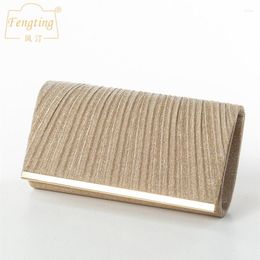 Evening Bags Fengting Women's Classic Gold Sequined Cloth Envelope Clutches Small Bag Party Handbag Purse Chain Shoulder B489