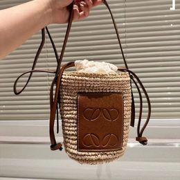 Senior designer light luxury small woven bucket bag straw mobile phone bag lipstick bag cosmetics fashion bag large capacity portable one-shoulder diagonal bag