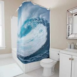 Shower Hawaii nning Blue Giant Surf Wave Shower Curtain Bathroom Curtain with Hook Bathroom Curtain l220cm Wave Shower Curtain