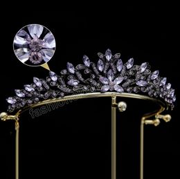 6 Colors Vintage Purple Crystal Tiara Crown For Women Girls Party 2023 New Elegant Bridal Hair Accessories