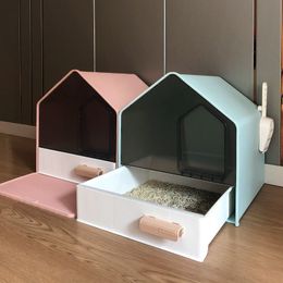 Other Cat Supplies Fully Enclosed Cat Litter Box Drawer Type House Shape Cats Toilet Anti-splash Kittens Bedpan Pet Sand Basin Supplies Pet Cat 230715