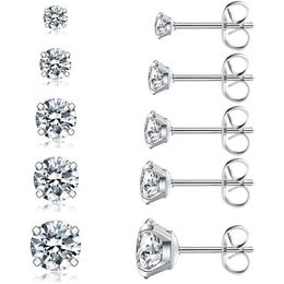 Fashion Stainless Steel Earrings 3-8mm Six Claws Zirconia Crystal Stud Earrings For Women Girl Wedding Jewelry gift