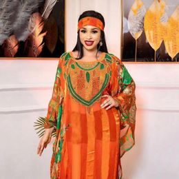 Casual Dresses 2023 Long Sleeve Round Neck Printed African Ethnic Clothing Large Swing Dress Chiffon Rhinestone Digital Printing Inner Skirt