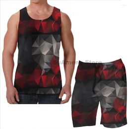 Men's Tracksuits Summer Men Tank Tops Women Abstract Background Of Triangles Polygon Wallpaper In Black Red Colours Beach Shorts Sets