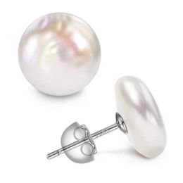 Stud Women Big Baroque Button Pearl Earrings Freshwater Cultured Biwa Coin Pearls 925 Sterling Silver Mounts Stud Earrings Jewellery J230717