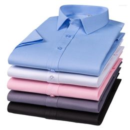 Men's Dress Shirts High-End Summer Solid Colour Short-Sleeved Shirt Sweat-absorbing Breathable Stretch Anti-Wrinkle Business Casual
