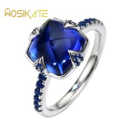WOSIKATE New Luxury 5A Royal Sapphire Tanzanite Openning Ring For Women Silver Jewellery Lady Finger Ring Wedding Band Party Gift