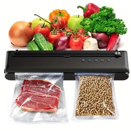Vacuum Sealer Machine, -60Kpa Automatic Vacuum Air Sealing System, Dry & Moist Food Preservation Modes With Water Slot, Built-in Cutter Starter Kit