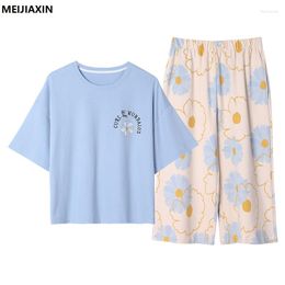 Women's Sleepwear Est Cotton Women Pyjamas Set M-5XL Short Sleeve Cute Print Pijama Mujer Leisure Nightwear