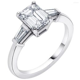 Cluster Rings 14K Au585 White Gold Ring Women Wedding Anniversary Engagement Trapezoid Rectangle Emerald Moissanite Diamond Elegant Cute
