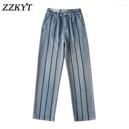 Women's Jeans Women Spring Vintage Loose Striped Straight Pants Zipper High Waist Side Pockets Female Casual Trousers Vestidos