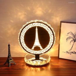 Table Lamps Modern K9 Crystal Lamp Bedroom Bedside Round Iron Tower LED Decorative Desk Glass Light For Room