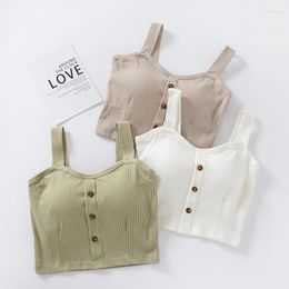 Women's Tanks Vintage Style Summer Women Button Umbilical Sleeveless Bottoming Shirt Short Cloths Camis Vest With Bra Brassiere Cup