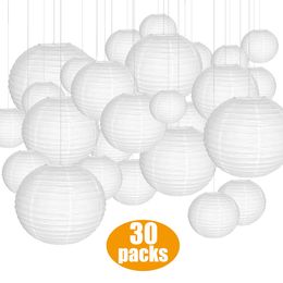 4 - 12 Inch Party Decor Chinese Paper Ball Lampion Hanging White LED Wedding Decoration Lantern Ornament Mix Size 30PCS