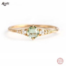 Aide 925 Sterling Silver Fresh Mint Green Zircon Rings For Women Minimalist Crystal Thin Slim Stackable Finger Rings Jewellery