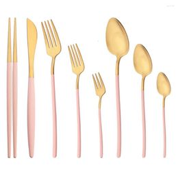 Dinnerware Sets 304 Stainless Steel Matte Pink Gold Cutlery Set Dinner Knife Spoon Fork Chopsticks Dessert Tableware Flatware