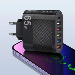 65W USB 6 Ports Fast Charging Mobile Phone Adapter 3.5A USB-C Type C Charger For iPhone 15 14 13 Pro Xiaomi Samsung Oneplus QC 3.0 Wall Charger Adapter