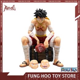 Anime Manga One Piece Figure Star Eyes Luffy Squatting Figurine Monkey D Luffy Eat Meat Anime Figures Pvc Statue Model Room Decoration Gifts L230717